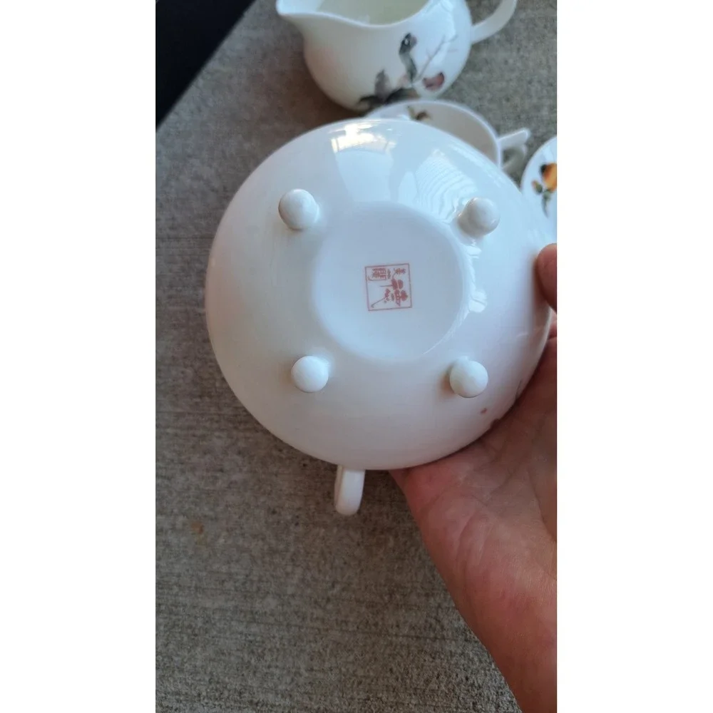 Demeilan Fine Bone China VTG Chinese Miniature Tea Set Teapot Creamer 6 Cup Tray